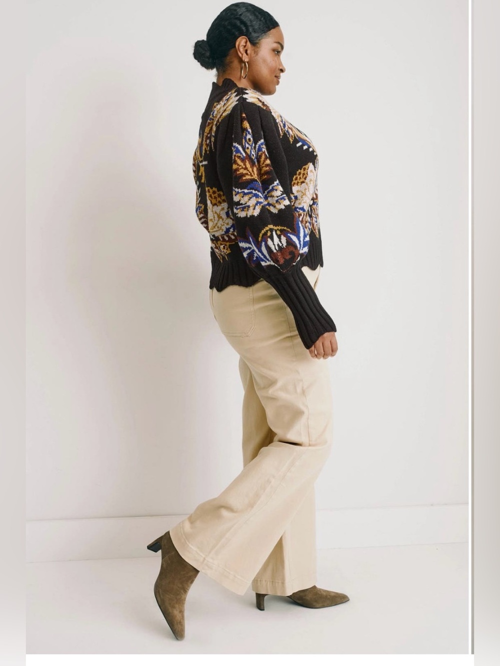 FARM Rio Arabesque Paradise Knit Sweater Black Floral Jacquard Mock Neck XL NWT - Picture 3 of 11